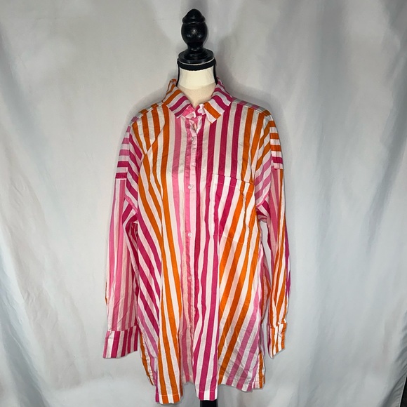Beach Riot • Alexa Coverup Button Down Top Shirt Petite Large PL Sunset Stripes - Picture 2 of 8